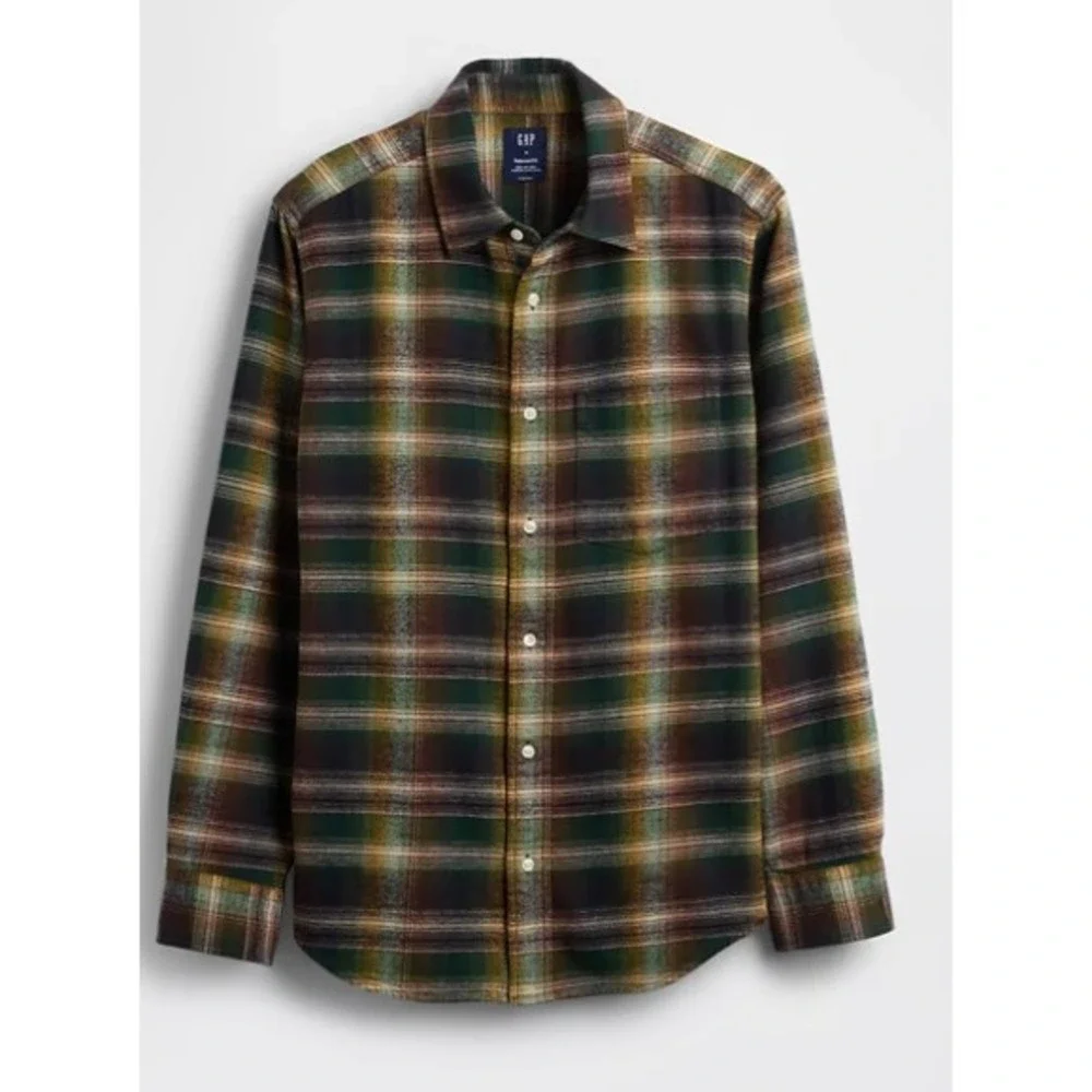 Gap Flannel Shirt Mens L Black Shadow Plaid Organic Cotton Relaxed Fit - Picture 4 of 7